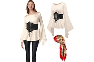 rumnigh Women's Pirate Costumes Blouse Top Corset Waist Belt, Renaissance Medieval Top Costume, Off Shoulder Pirate Shirt