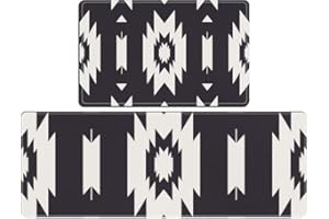 Zacosy Ethnic Navajo Black and White Kitchen Rugs Sets of 2 Non Slip Washable Kitchen Mats for Floor 2 Piece Kitchen Sink Rug
