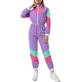 Yisfri Womens Color Block 2 Piece Windbreaker Outfits Long Sleeve Zip Front Crop Top Tracksuit Set