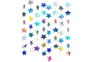 WEVEN Star Garland Holographic Decor Party Streamers Twinkle Star Banner Backdrop for Wedding Baby Shower Birthday Party Decorations, 3" in Diameter, 20 Feet in Total