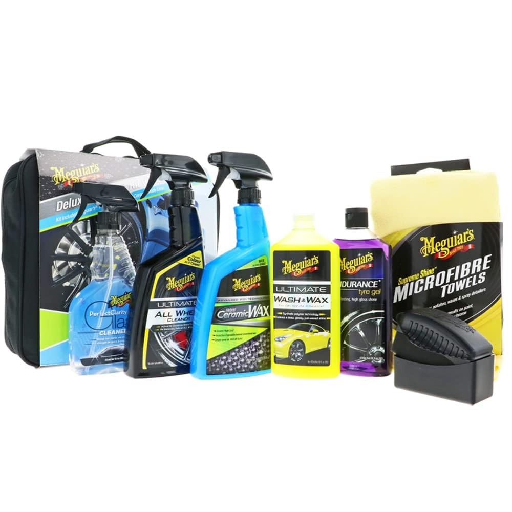Meguiar's Deluxe Car Care Kit V2 - Complete Cleaning Kit with Storage Bag - Wash, Wax, Window & Wheel Detailing - DELKITV2