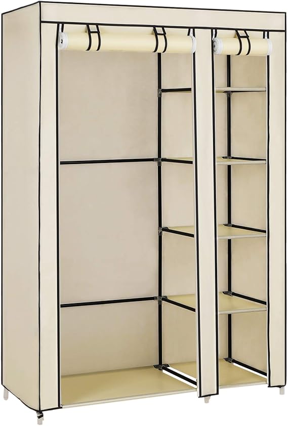 SONGMICS Double Canvas Wardrobe Clothes Storage Organiser Bedroom