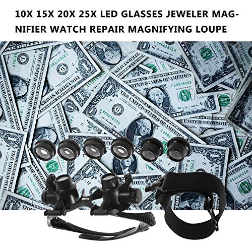 Water-chestnut 10X 15X 20X 25X LED Glasses Jeweler Watch Repair Magnifier Magnifying Double Eye Glasses Loupe Lens Measurement Tools - Thumbnail 4