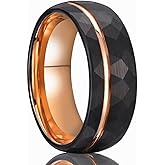 Concept Knight Tungsten Carbide Rings for Men Women 8mm Black Hammered Men's Engagement Wedding Bands Rose Golden Groove Matte Brushed Comfort Fit
