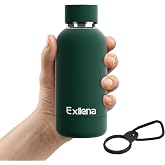 Exllena Small Water Bottle 12oz with Clip, Double Wall Stainless Steel Vacuum Small Insulated Water Bottle Keeps Drinks Cold 24 Hrs/Hot 12 Hrs for Kids Handbag School BPA Free (Emerald Green)