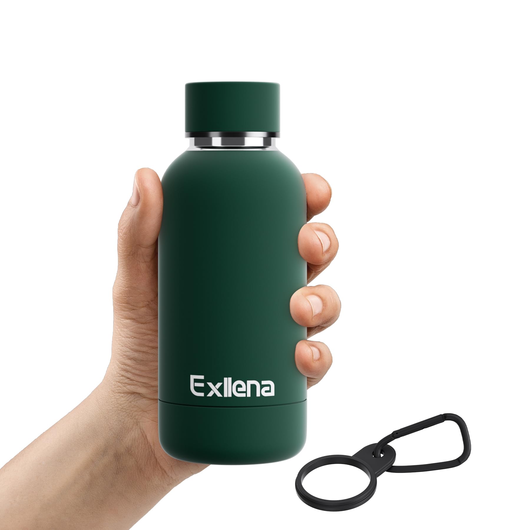 Exllena Water Bottle 350ml with Clip, Double Wall Vacuum & Insulation Keeps Drinks Cold 24 Hrs & Hot 12 Hrs, Handbag-Sized, BPA Free (Emerald Green) — image 1