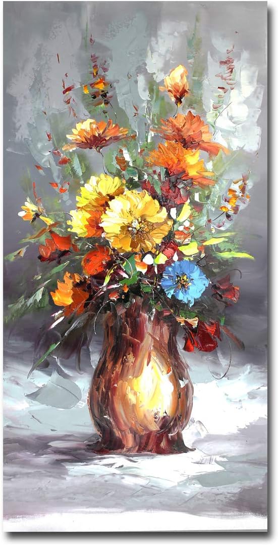 Paintings - Muzagroo Art Modern Art Flowers Oil Painting Hand Painted on Canvas Wall Art for Living Room Decor (16x32in)