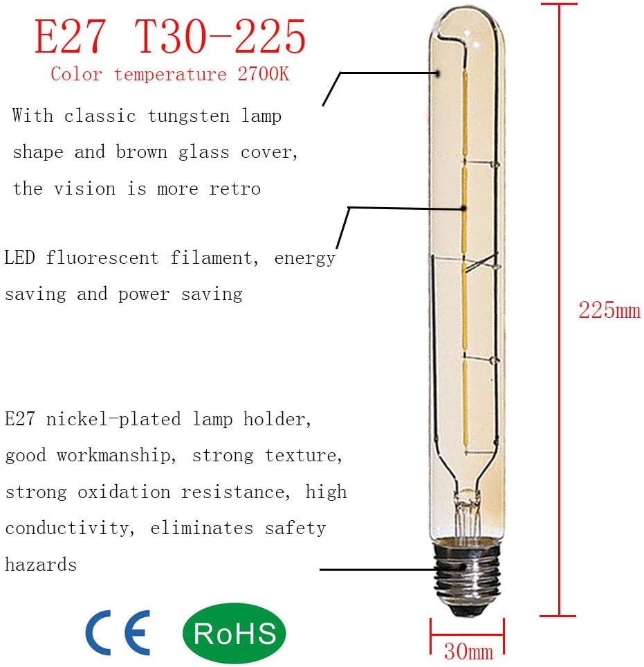 Pack of 2 E27 T30-225 LED Edison Vintage Filament Bulbs 4W(40W Halogen Bulb Equivalent) E27 Retro Tuber 400LM Warm White 2700k No Dimmable - Image 3