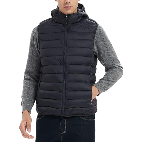5665 Men's Black Hooded Puffer Sleeveless Quilted Lightweight Vest