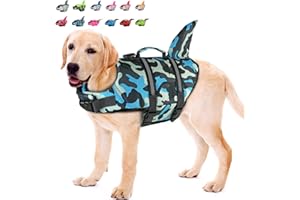 Doglay Dog Life Jacket Shark, Ripstop Dog Life Vests for Swimming Boating with High Buoyancy and Rescue Handle, Adjustable Dog Life Jacket Pet Flotation Vest for Small Medium Large Dogs.