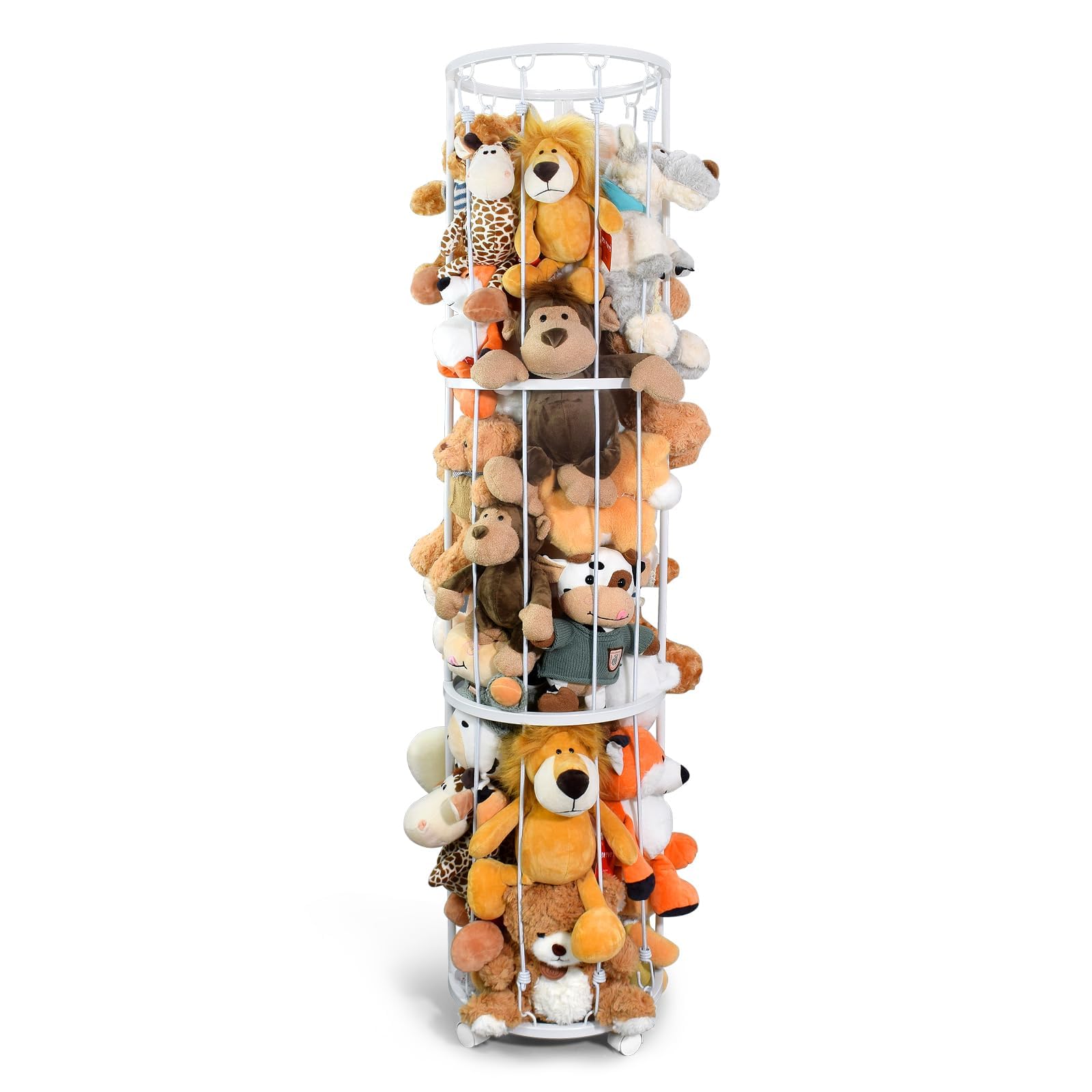 Photo 1 of BENCHRY Stuffed Animal Storage Zoo Plushies Toy Storage Organizer, Metal Tube Stuffed Animal Holder with Brake Wheels, Space Saving Plush Toy Holder for Playroom Bedroom Nursery (White)