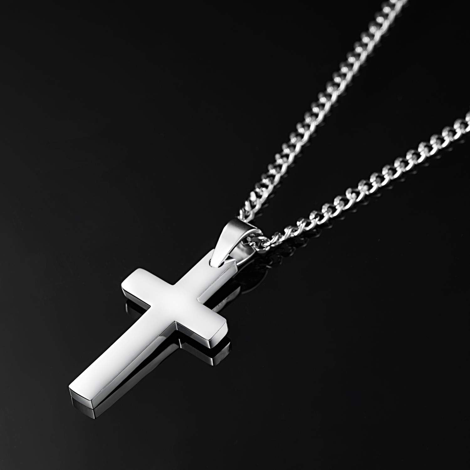 Xianli Wang Jewelry Mens Womens Simple Cross Pendant Stainless Steel Titanium Necklace (White) - Image 5