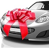 Mata1-USA - Huge Car Bow - Red, 30 Inch - Big Gift Wrapping Bow for Large Gift Decoration - Giant Size for Indoor & Outdoor Use - 12 Loops & 2 Suction Cups - No Magnets That Scratch