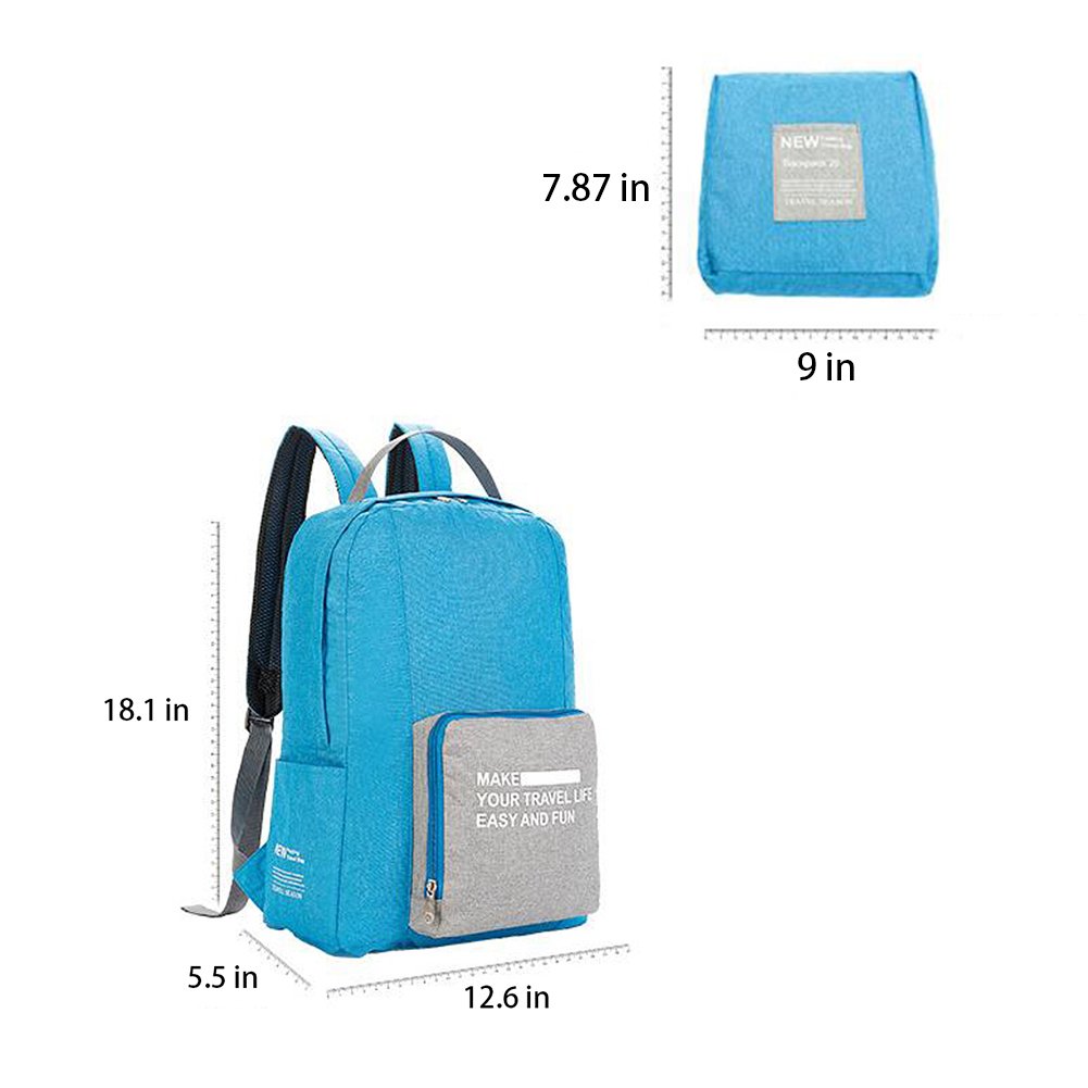 Vinmax Folding Travel Backpack Portable Canvas Bag - Best for Travelling, Hiking, Camping, Sports and Outdoors - laptop backpack-Durable Daypac (Light Blue)