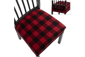 SearchI Christmas Dining Chair Seat Covers Set of 4, Buffalo Plaid Xmas Seat Covers for Dining Chairs, Dining Room Seat Covers for Christmas Decoration(Rear-Covered, Red and Black)