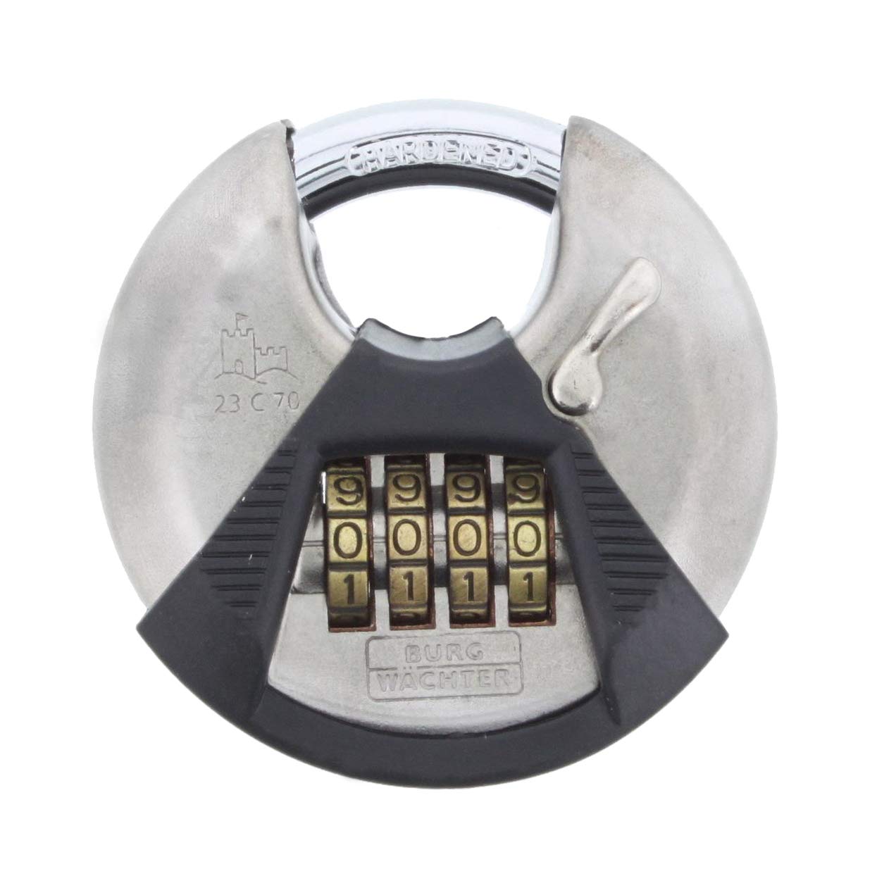 Burg Wächter round shackle lock, padlock with numeric code, 10 mm shackle thickness, stainless steel body, pinch protection, Circle 23 C 70, 39901