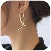 Gold Dangle Earrings for Women Shiny Bar Curve Line Earrings Simple Hanging Earrings Geometric Long Vertical Bar Drop Jewelry Valentine's Day Gifts for Her