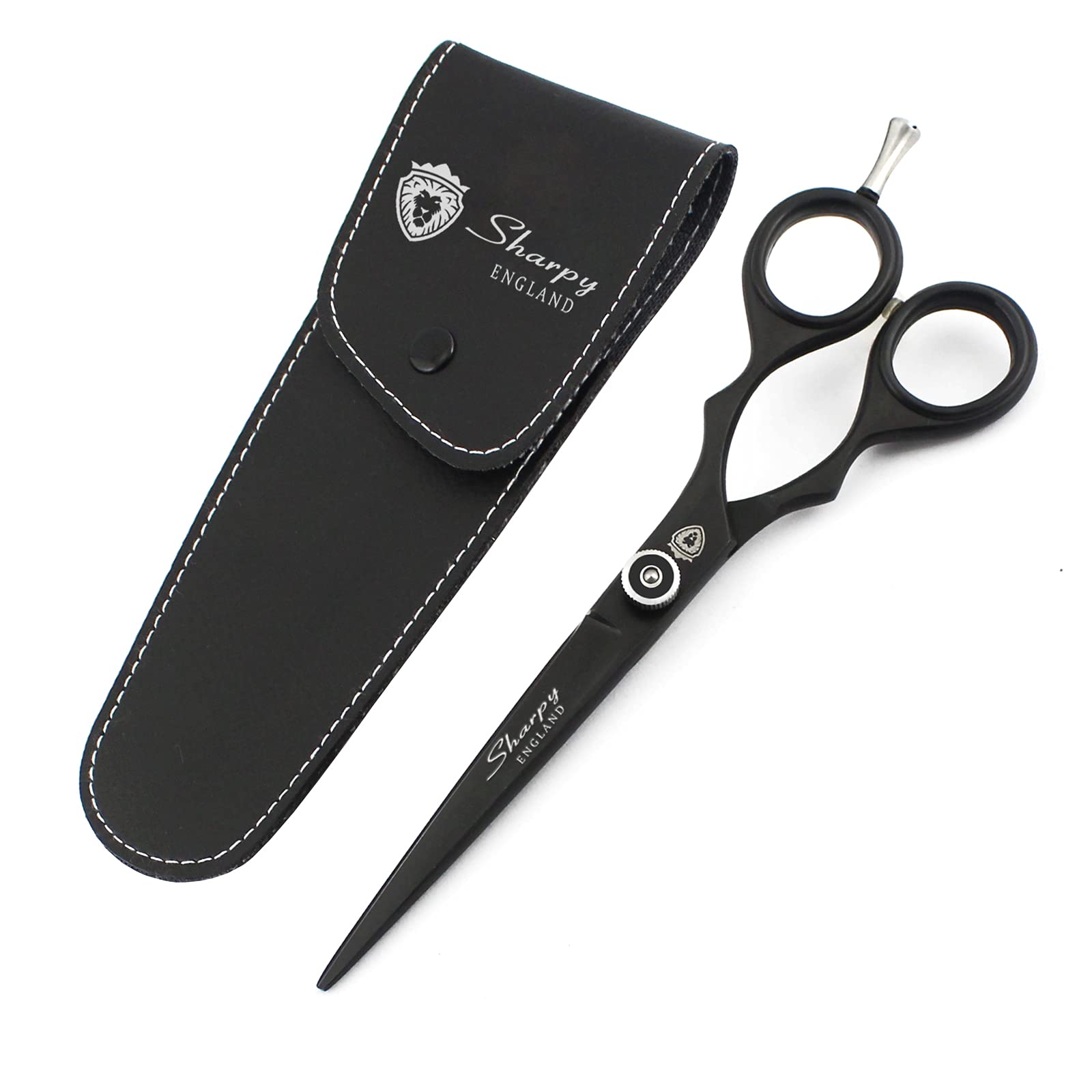 Sharpy Professional 6.0'' Stainless Steel Hairdressing Scissors - Black, Salon Shears with Adjustable Screw & Removable Finger Rest