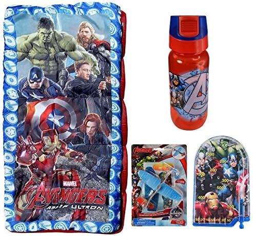 Marvel Avengers Sleeping Bag, Water Bottle, Plane Gliders, &amp; Pinball Toy Gift Set