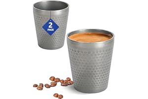 JDHAVMOS Stainless Steel Espresso Cup-2 pcs Set Double Wall Insulated Metal Demitasse Cups 6 oz (175ml) Drinking Coffee Drinking Beverages Diamond Pattern Anti-Slip&Scalding