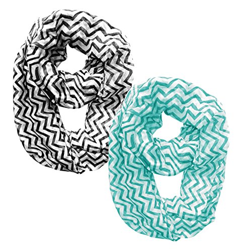 Peach Couture Beautiful Classic Lightweight Sheer Chevron Infinity Loop Scarf Black White & Turquoise White Peach Couture Beautiful Classic Lightweight Sheer Chevron Infinity Loop Scarf Black White & Turquoise White