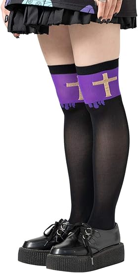 Amazon エーシーディーシーラグ タレクロス ニーハイ 靴下 Acdc Rag 原宿系 ファッション レディース 病みかわいい ダンス衣装 ブラック パープル ソックス 通販