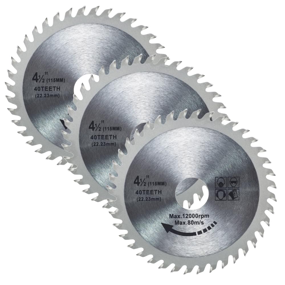 3 Pieces 115mm Carbide Saw Blade 4.5" Angle Grinder Circular Saw Blade 40 Teeth for Woodworking Cutting Disc Wood Plastic Alloy Carbide Finishing Saws Blade