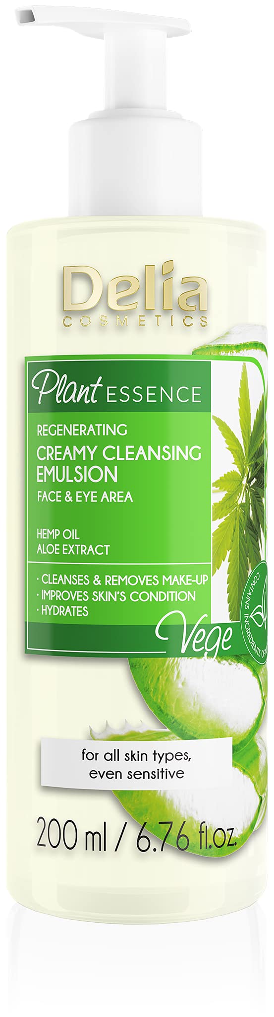 Delia Cosmetics - Plant Essence - Face & Eye Cleansing Emulsion - Creamy Make Up Remover - Vegan Friendly - Natural Ingredients - Aloe Extract - Every Skin Type - Cleanses, Refreshes, Soothes - 200 ml