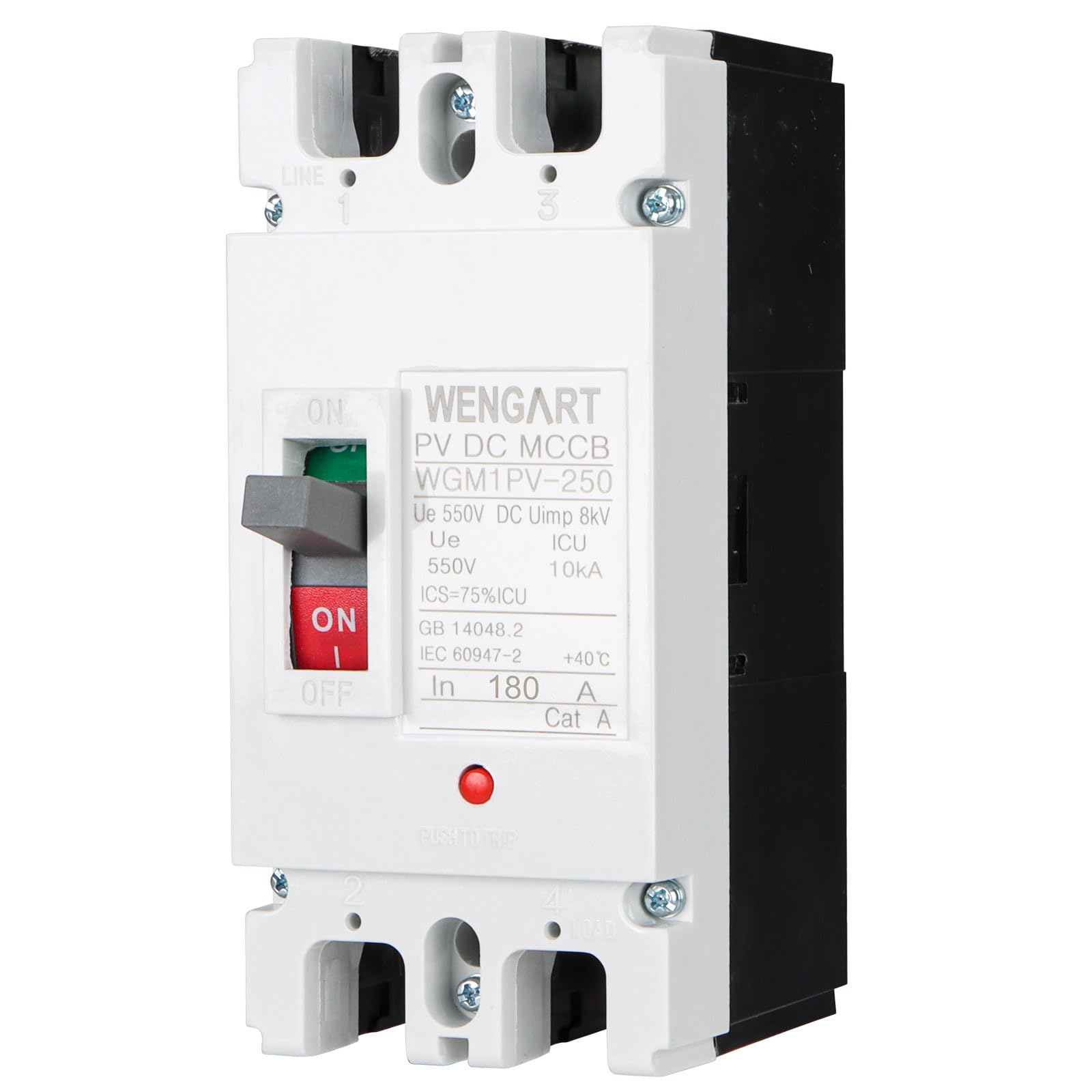 Wengart MCCB Circuit Breaker WGM1PV-250,Solar DC Circuit Breaker,2P DC Circuit Breaker for Solar Systems and other DC Applications,MAX 500Vdc (180A)