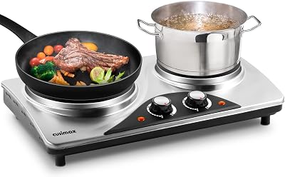 CUSIMAX Double Hot Plate 2500W Two Burner Portable Cooktop Stainless Steel