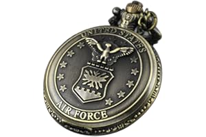 VIGOROSO Vintage Retro Pocket Watch UNITED STATES AIR FORCE Style Bronze Steampunk Chain in Box