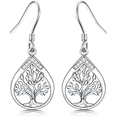 LWXIE Diamond Tree of Life Earrings for Women 925 Sterling Silver Tree of Life Drop Dangle Earrings with Lab Grown Diamond Jewelry Gifts