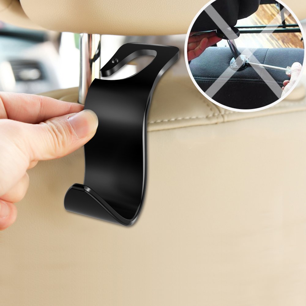 Fourcase 4Pack Car Back Headrest Hooks,Universal Car Vehicle Seat Hanger Holder Hook Organizer for Bag Purse Handbag Cloth (Black)