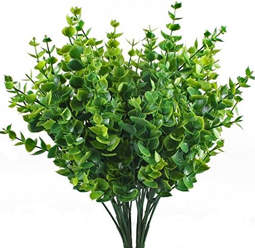 Yogalee 4pcs Artificial Shrubs 14" Fake Eucalyptus Leaves Plants Bouquets for Home Garden Office Wedding DIY Decor Green