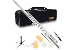 JINQU YANASON C Flute Closed Hole 16 Keys Flute Nickel-Plated for Beginner, Kids, Student with Carrying case, Metal stand, Gloves, Tuning Rod, Cleaning kit