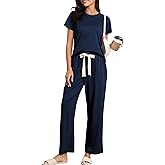 BAJAOEY Womens Pajama Sets 2 Pieces Lounge Sets for women Short Sleeve Top with Long Pajama Pants Soft Sleepwear Pj Sets S-XL