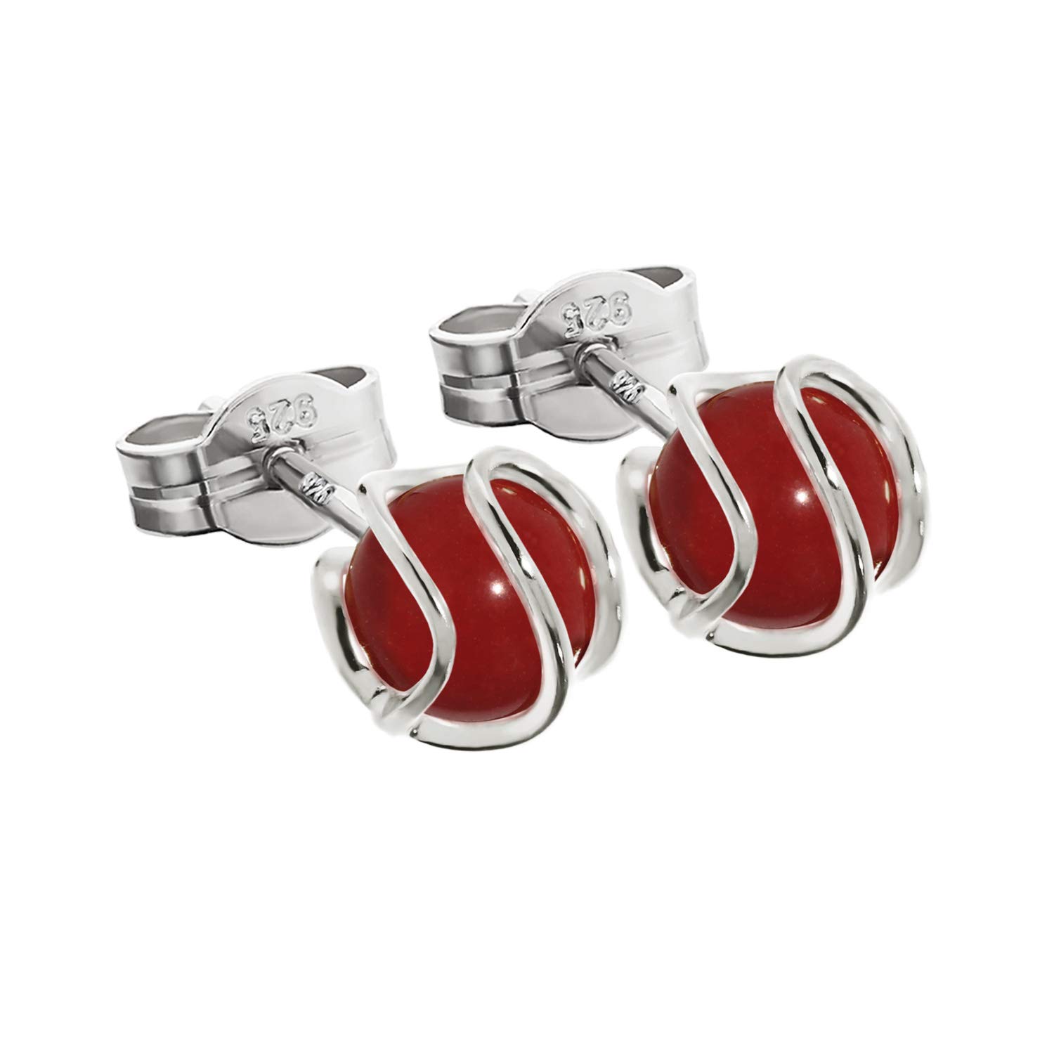 NKlaus silver pair of ball stud earrings 925 sterling silver sphere reck. Coral Ladies 7mm 7852