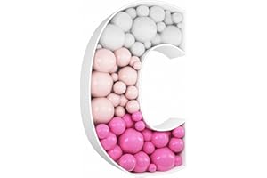 JW Passion - Premium Quality, Made With Passion 3FT Tall Mosaic Balloon Frame Letters Big Marquee Light Up Letters DIY Kit for Birthday Party Wedding Backdrop Decor Letter C Pre-Cut Foam Board