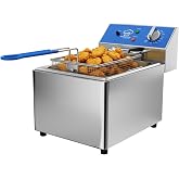 TOPKITCH 8L Professional Electric Fryer, 1800 W Commercial Electric Fryer Made of Stainless Steel with Basket, Temperature Control 80-200 &deg;C, Fast Heating for Restaurant and Home