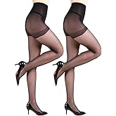 FZPZP 2 Pairs Women's Sheer Tights- 20D High Waist Control Top Pantyhose with Reinforced Toes