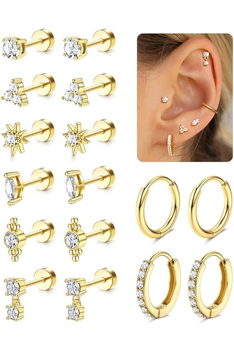 Flat Back Cartilage Earring Gold Hypoallergenic Surgical Steel