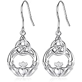 INFUSEU Sterling Silver Irish Jewelry for Women Girls, Celtic Witches Knot Dangle Earrings