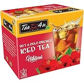 Tea4U Hibiscus Iced TeaBags - Hot &amp; Cold Brew - Sri Lankan Blend - 10 Count | Hibiscus-Infused Tea with a Refreshing Flavor, Suitable for Hot or Cold Brewing &amp; Convenient 10 Tea Bags