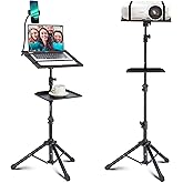 Lusweimi Projector Tripod Stand, 50” Laptop Stand with 2 Shelves for Projector, iPad, DJ Equipment, Portable Adjustable Floor
