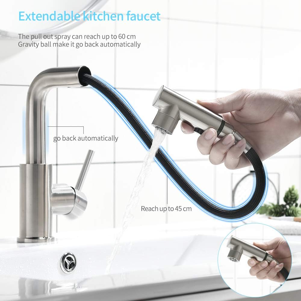 Bar & Prep Sink Faucet with Magnetic Docking Sprayer, Pull Out Bathroom Faucet in Brush Nickel, Wet & Mini Bar Faucet - - 