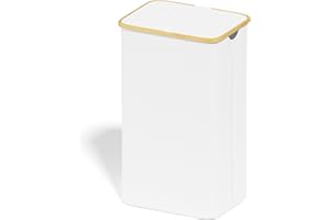 SUOCO Laundry Hamper with Lid, 29 Gal (110L) Clothes Basket with Bamboo Handles, Large Foldable Laundry Hamper for Bedroom, Bathroom, Dorm, Laundry Room - White