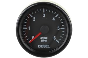 52mm Electrical Tachometer Gauge for Diesel Engines, 0-6000 RPM Dashboard Meter, Black Plastic Housing, Easy Install for Outd