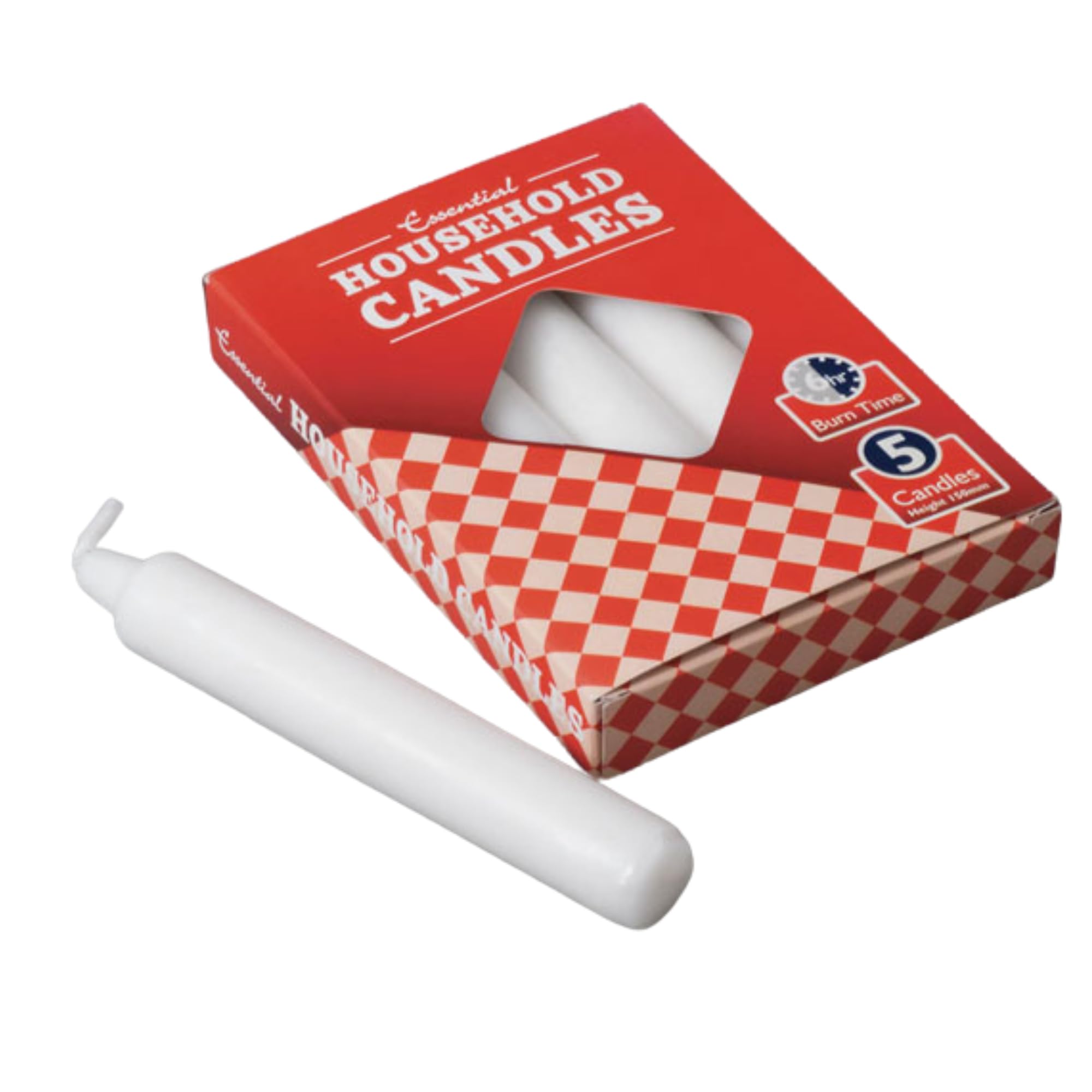 Pack of 5 Household White Candles - up to 6 Hours Burn Premium Wax & Cotton Wick, Ideal for Emergencies, Power Outages, and Everyday Home Use, Long-Lasting