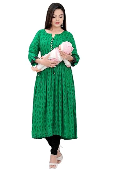 Women's Rayon Anarkali Maternity/Nursing/Easy Feeding/Breastfeeding/Kurti/Anarkali Kurta/Dress/with Zippers For PRE and Post Pregnancy (HF44)