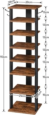 HOOBRO Tall Shoe Rack Vertical Organizer 8-Tier Narrow Rustic Brown EBF07XJ01G1 view 3